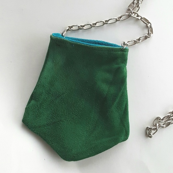 Suede Pouch Reversible Turquoise Green Chain Teeny Bag or Necklace - Picture 3 of 7